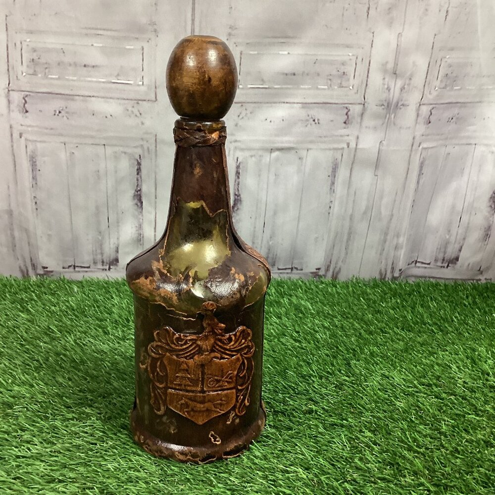 Vintage Leather Wrapped Wine Bottle Italy